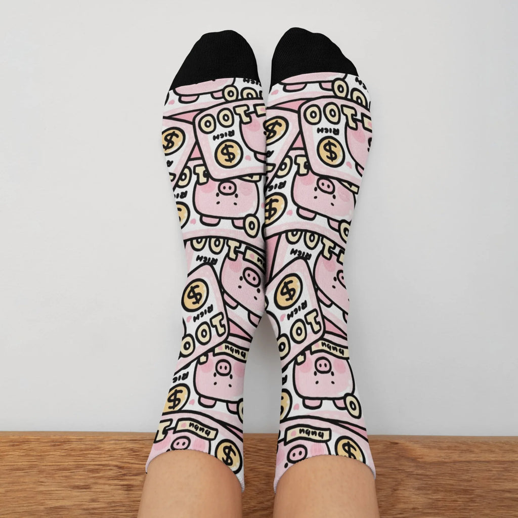Fun and trendy pink cute pig print retro Harajuku style women's socks non-slip breathable basketball socks novelty gift