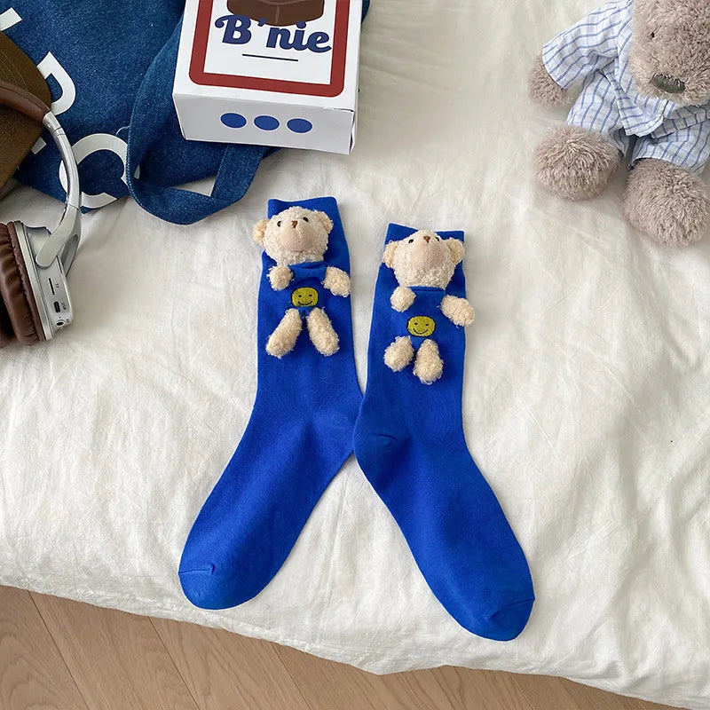 Net red socks cute bear three-dimensional doll socks accessory socks Hipster socks Solid color pile socks Dongdaemun Korean sock