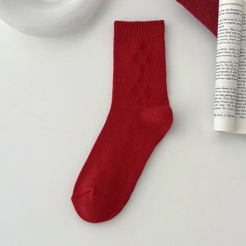Women's Socks Breathable Christmas New Year Red Socks For Girls Fashion Striped Casual Autumn Winter Socks Warm Comfortable Soft