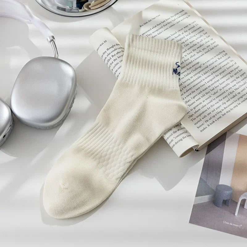 Cotton Socks For Men Middle Tube Alphabet Embroidery Ankle-Wrap Anklet Solid Color Sport Basketball Low Barrel Men'S Stockings