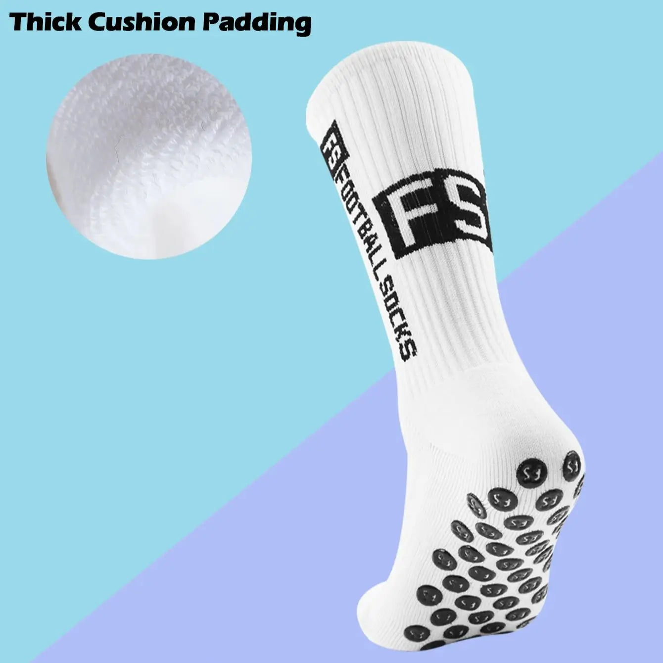 4 Pairs Men's Soccer Socks with Grip Non Slip Anti Slip Athletic Socks with Cushion Pads for Football Basketball Hockey