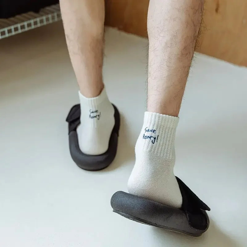 Cotton Socks For Men Middle Tube Alphabet Embroidery Ankle-Wrap Anklet Solid Color Sport Basketball Low Barrel Men'S Stockings