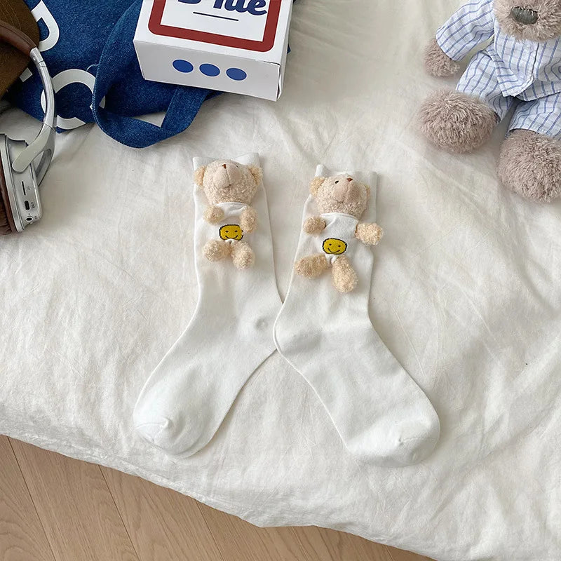 Net red socks cute bear three-dimensional doll socks accessory socks Hipster socks Solid color pile socks Dongdaemun Korean sock
