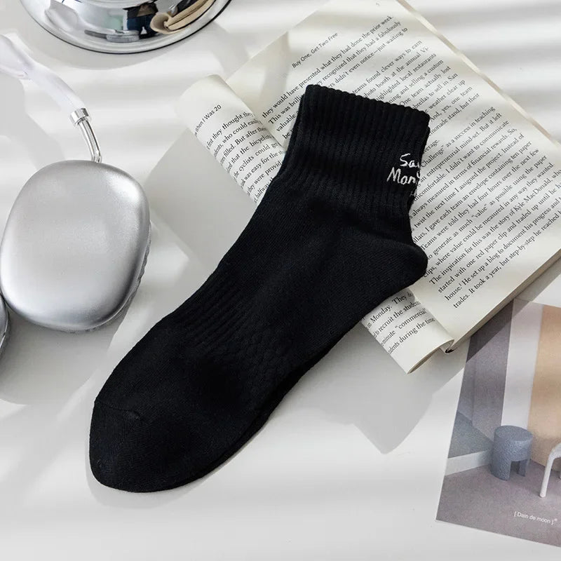 Cotton Socks For Men Middle Tube Alphabet Embroidery Ankle-Wrap Anklet Solid Color Sport Basketball Low Barrel Men'S Stockings