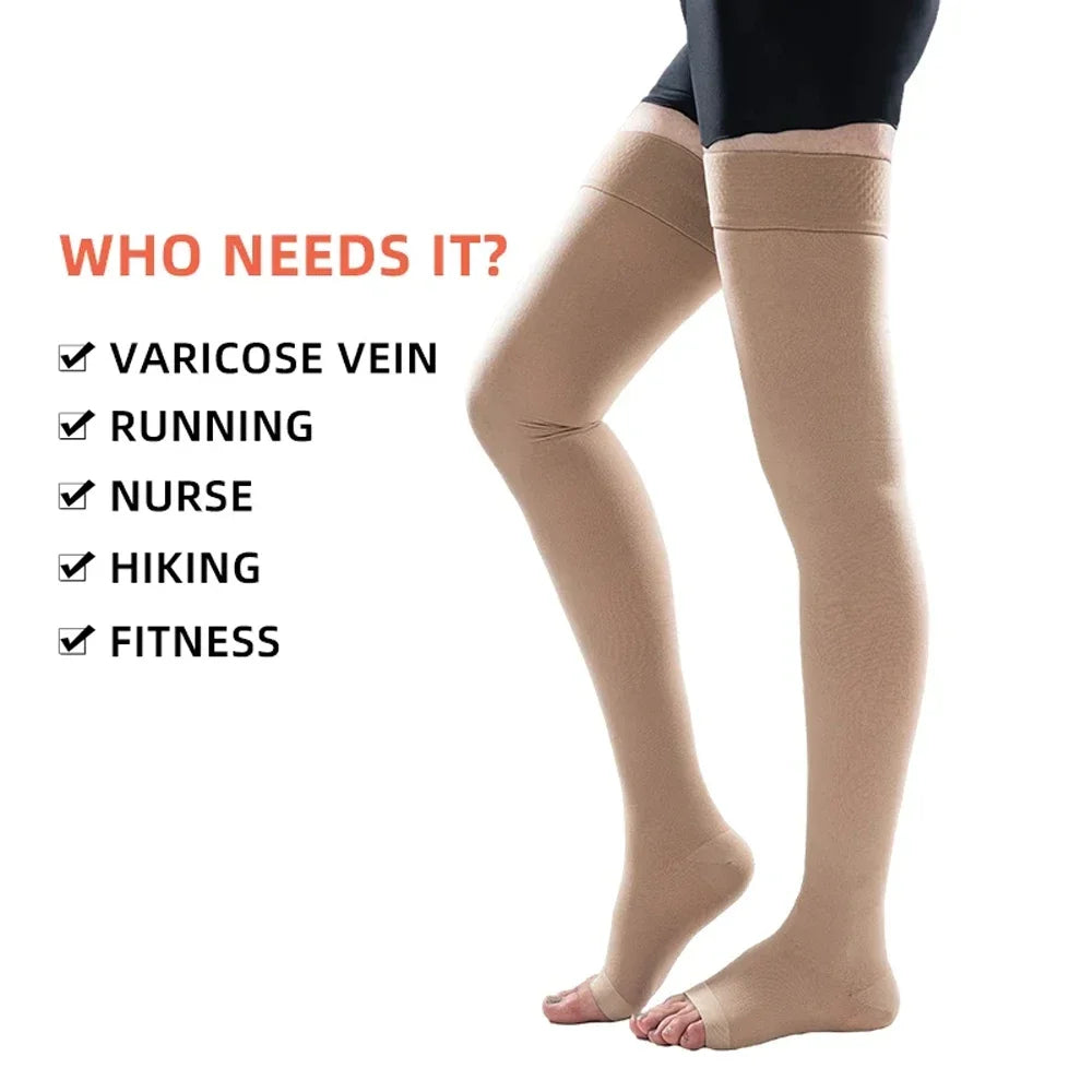 1Pair Thigh High 20-32 mmHg Compression Stocking Toeless Compression Socks for women & men circulation with Silicone Dot Band