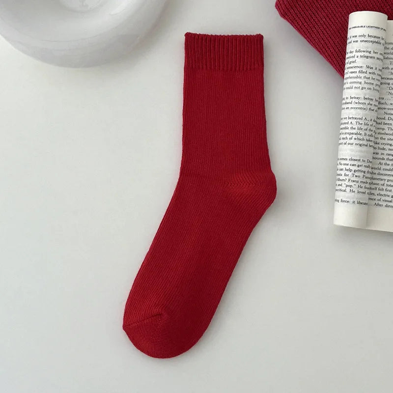 Women's Socks Breathable Christmas New Year Red Socks For Girls Fashion Striped Casual Autumn Winter Socks Warm Comfortable Soft