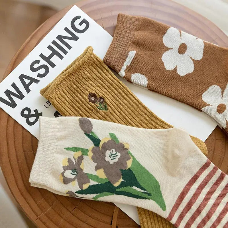 Pink Socks Embroidery Flower Harajuku Retro Vintage Women Socks College Style High School Girls Japanese Kawaii Cute Long Socks