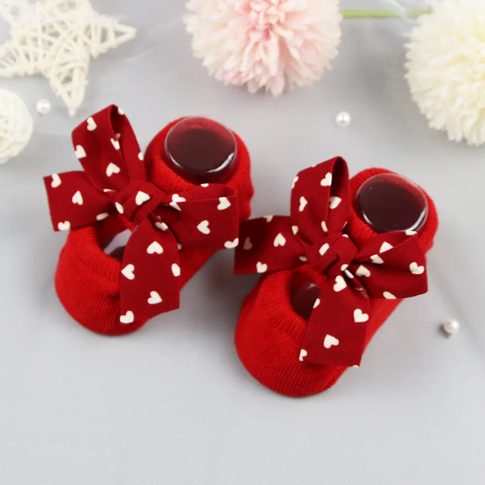 Baby Socks Newborn Cute Girl Princess Socks Bow Boat Red Socks Toddler Cotton Floor Socks Infant Items Baby Accessories Clothes