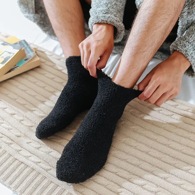 Men Winter Warm Fuzzy Socks Male Home Floor Sleeping Socks Solid Colors Fleece Soft Coral Velvet Thermal Fluffy Socks Men's Gift
