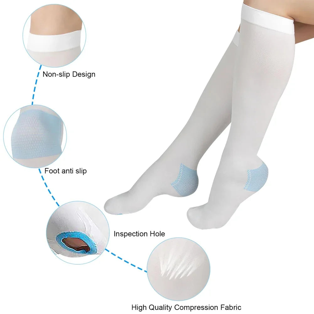 1Pair TED Anti-Embolism Compression Stockings (15-21 mmHg) - Knee-High & Thigh-High Compression Socks for Post-Surgery Recovery