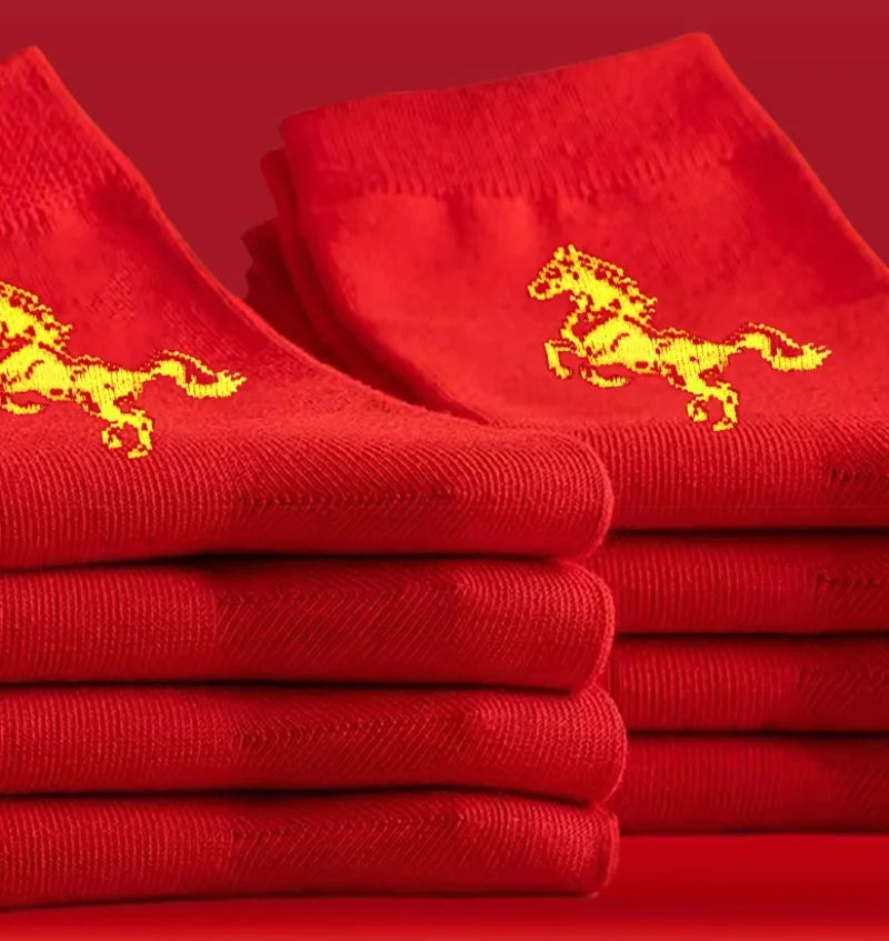 2026 Zodiac Year Red Socks for Men and Women Big Red Midsole Pure Cotton Horse Year Lucky Socks New Year Wear Sock Gifts