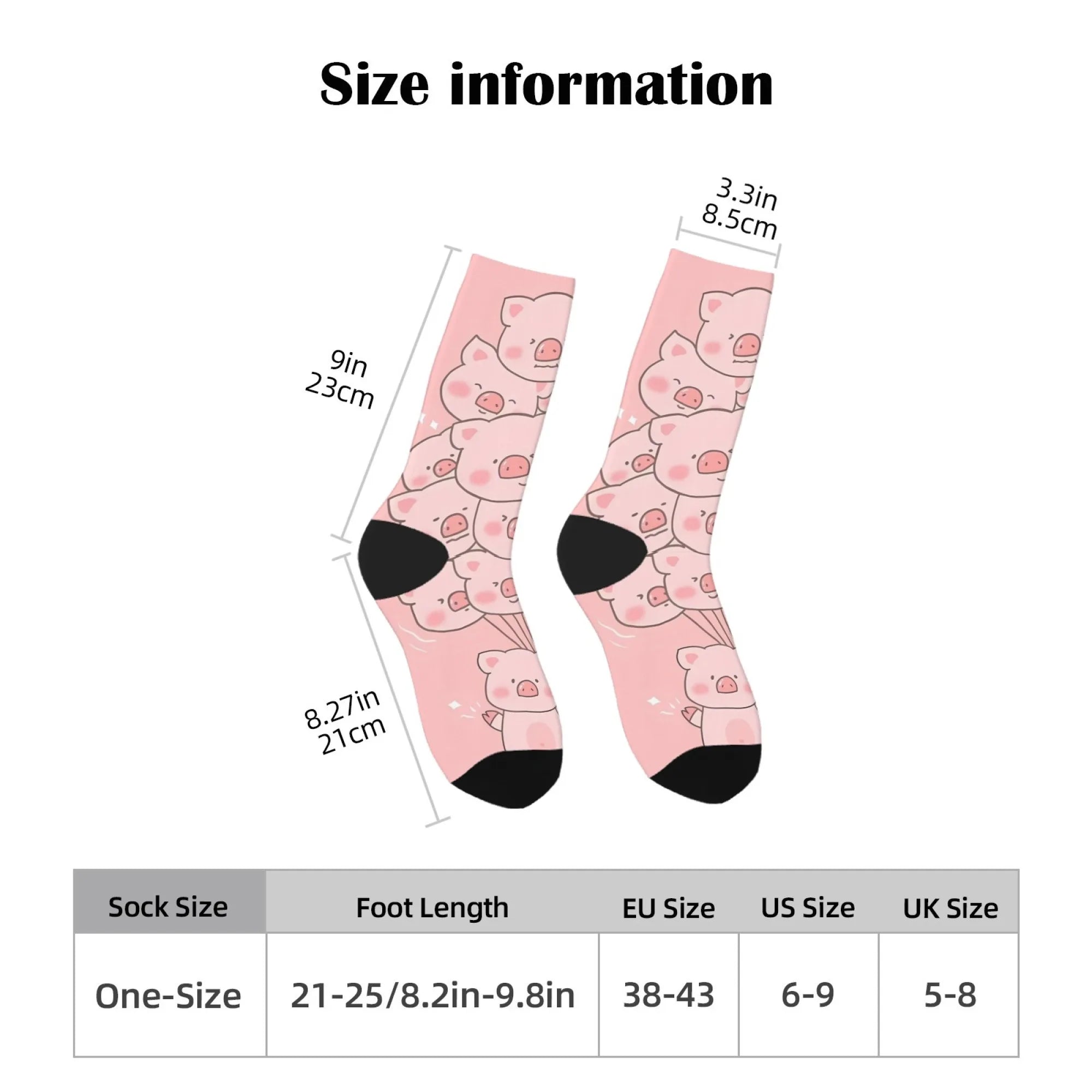 Fun and trendy pink cute pig print retro Harajuku style women's socks non-slip breathable basketball socks novelty gift
