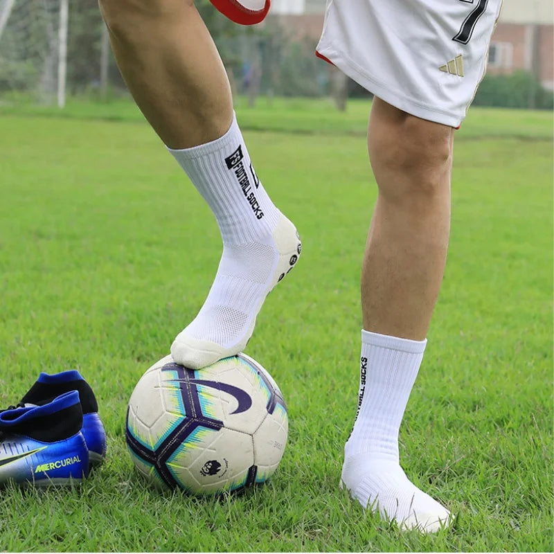 4 Pairs Men's Soccer Socks with Grip Non Slip Anti Slip Athletic Socks with Cushion Pads for Football Basketball Hockey