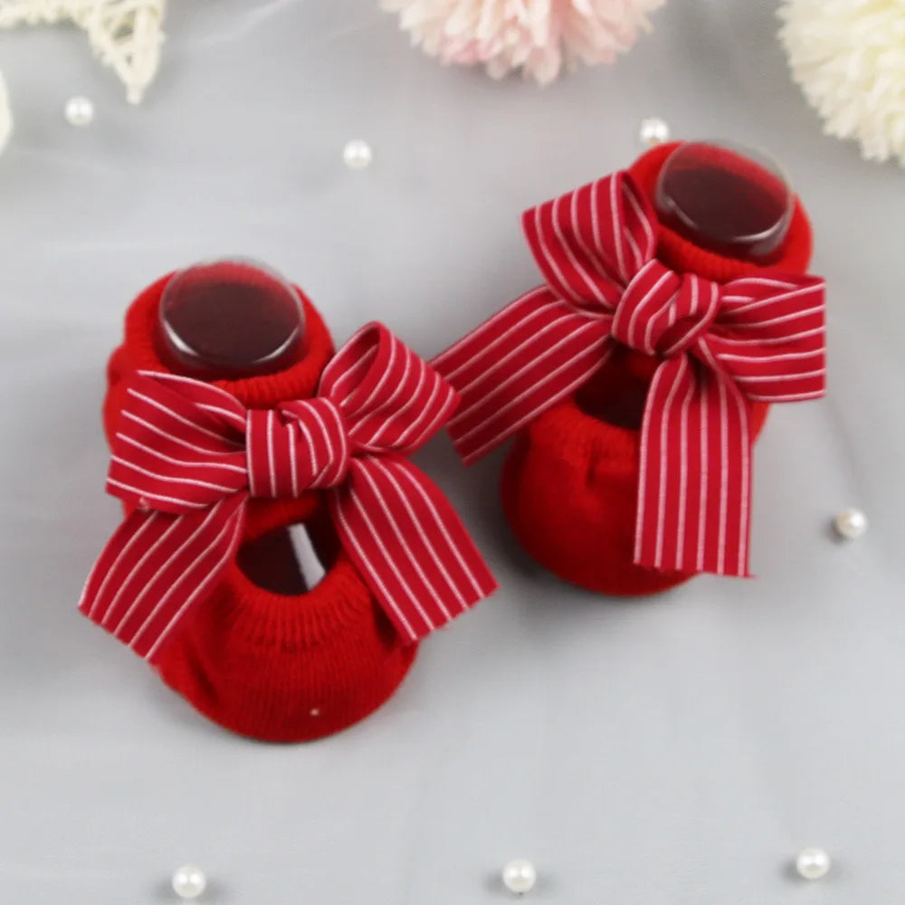 Baby Socks Newborn Cute Girl Princess Socks Bow Boat Red Socks Toddler Cotton Floor Socks Infant Items Baby Accessories Clothes