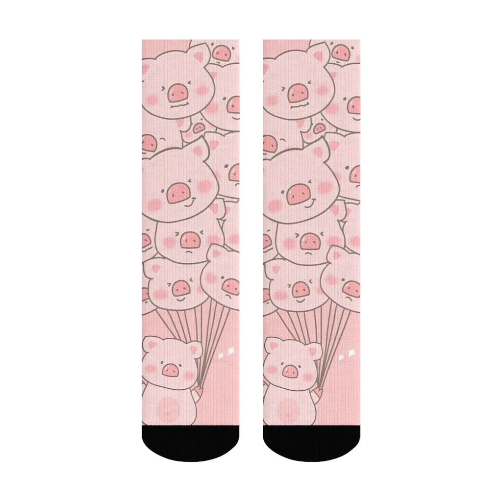 Fun and trendy pink cute pig print retro Harajuku style women's socks non-slip breathable basketball socks novelty gift