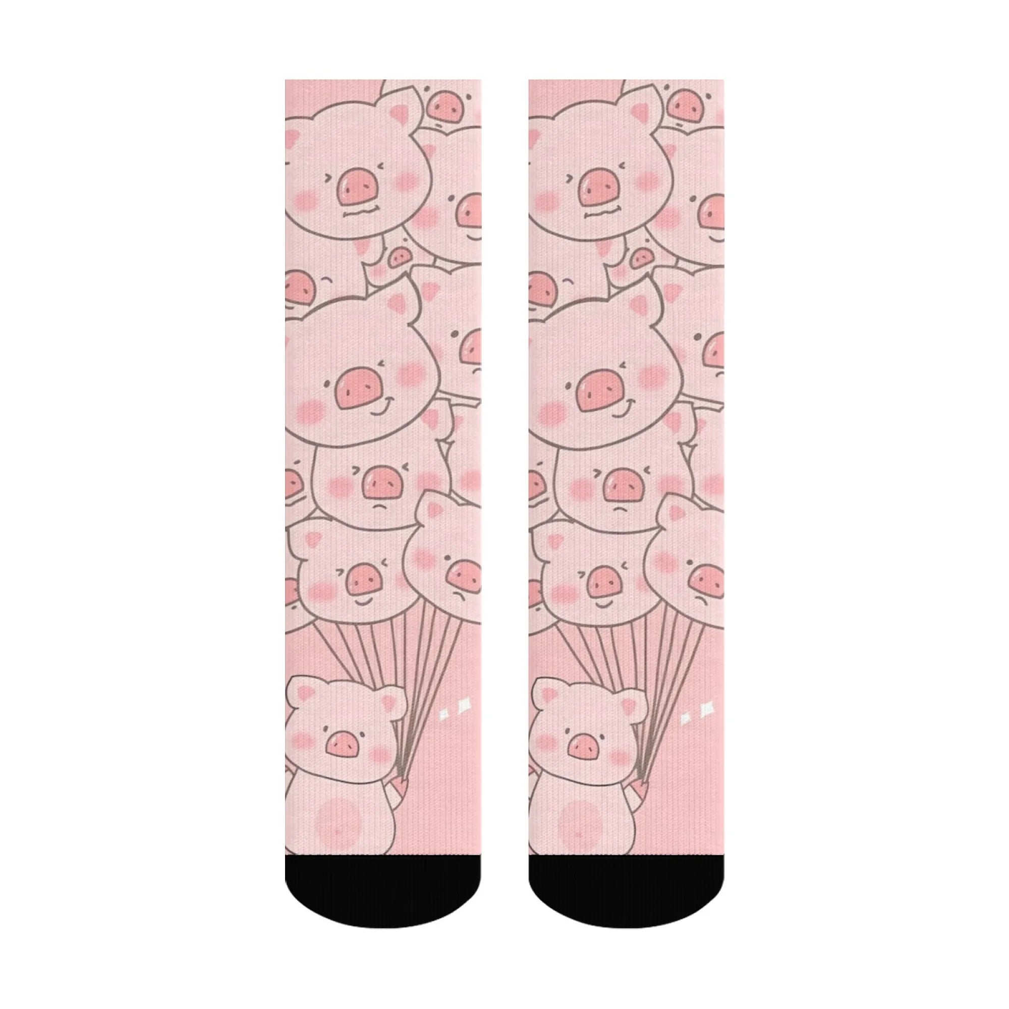 Fun and trendy pink cute pig print retro Harajuku style women's socks non-slip breathable basketball socks novelty gift