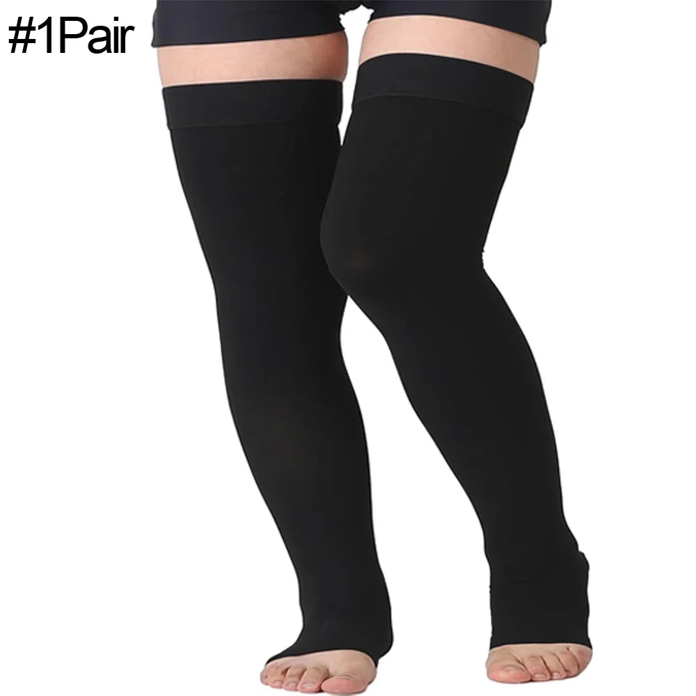 1Pair Thigh High 20-32 mmHg Compression Stocking Toeless Compression Socks for women & men circulation with Silicone Dot Band