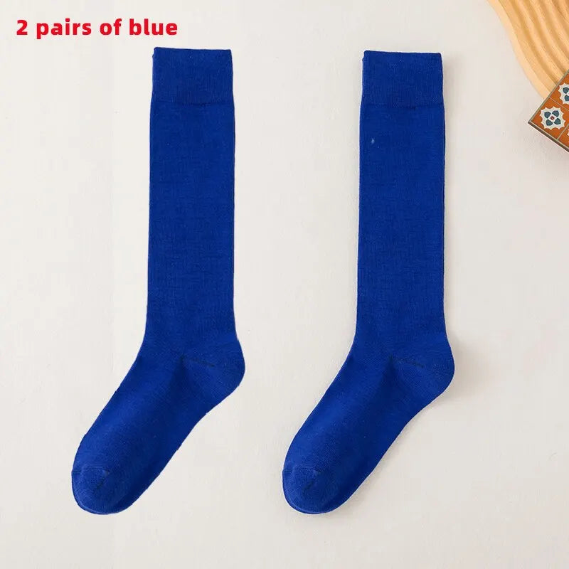 2 Pairs of Sports Compression Socks with Solid Color Patterns for Calf Pressure Running and Slimming Cycles