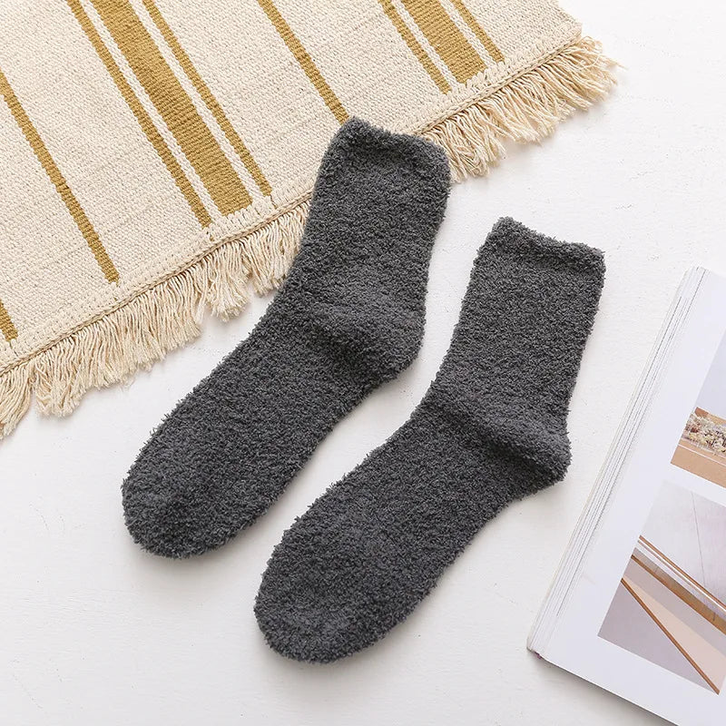 Men Winter Warm Fuzzy Socks Male Home Floor Sleeping Socks Solid Colors Fleece Soft Coral Velvet Thermal Fluffy Socks Men's Gift