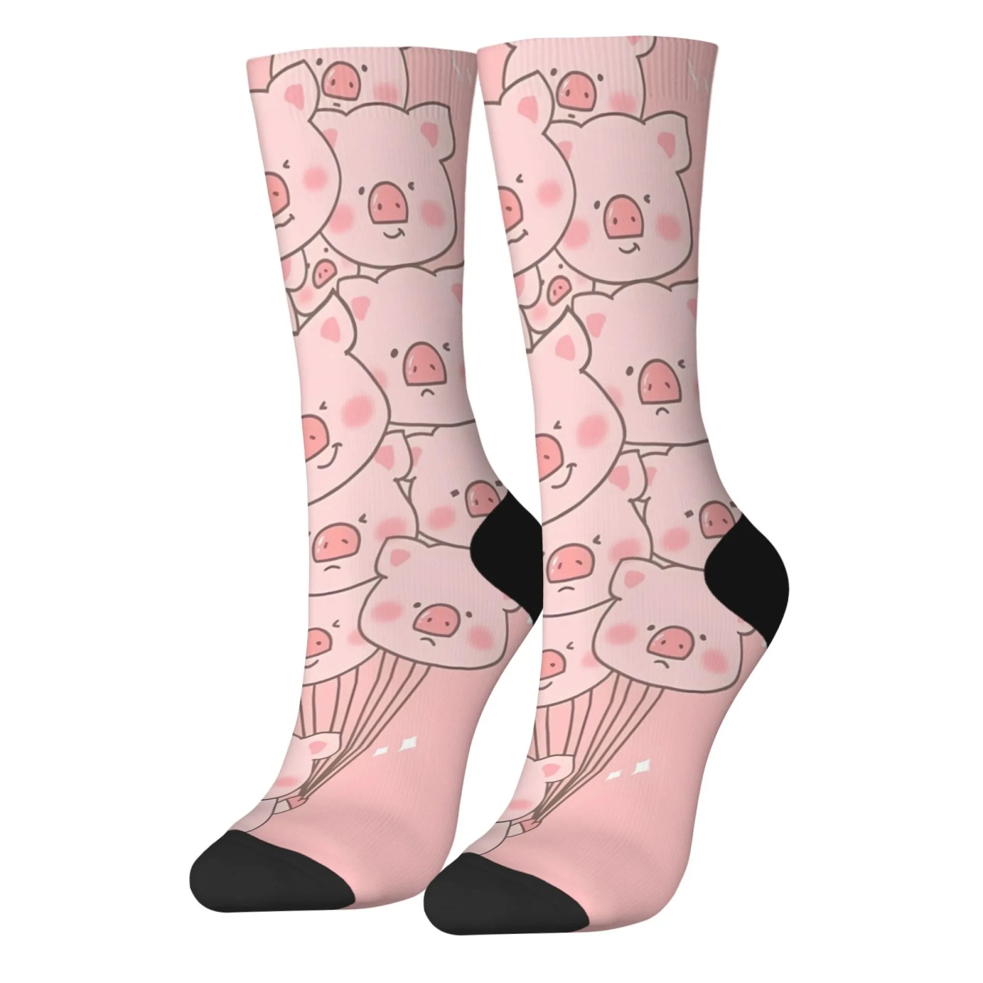 Fun and trendy pink cute pig print retro Harajuku style women's socks non-slip breathable basketball socks novelty gift