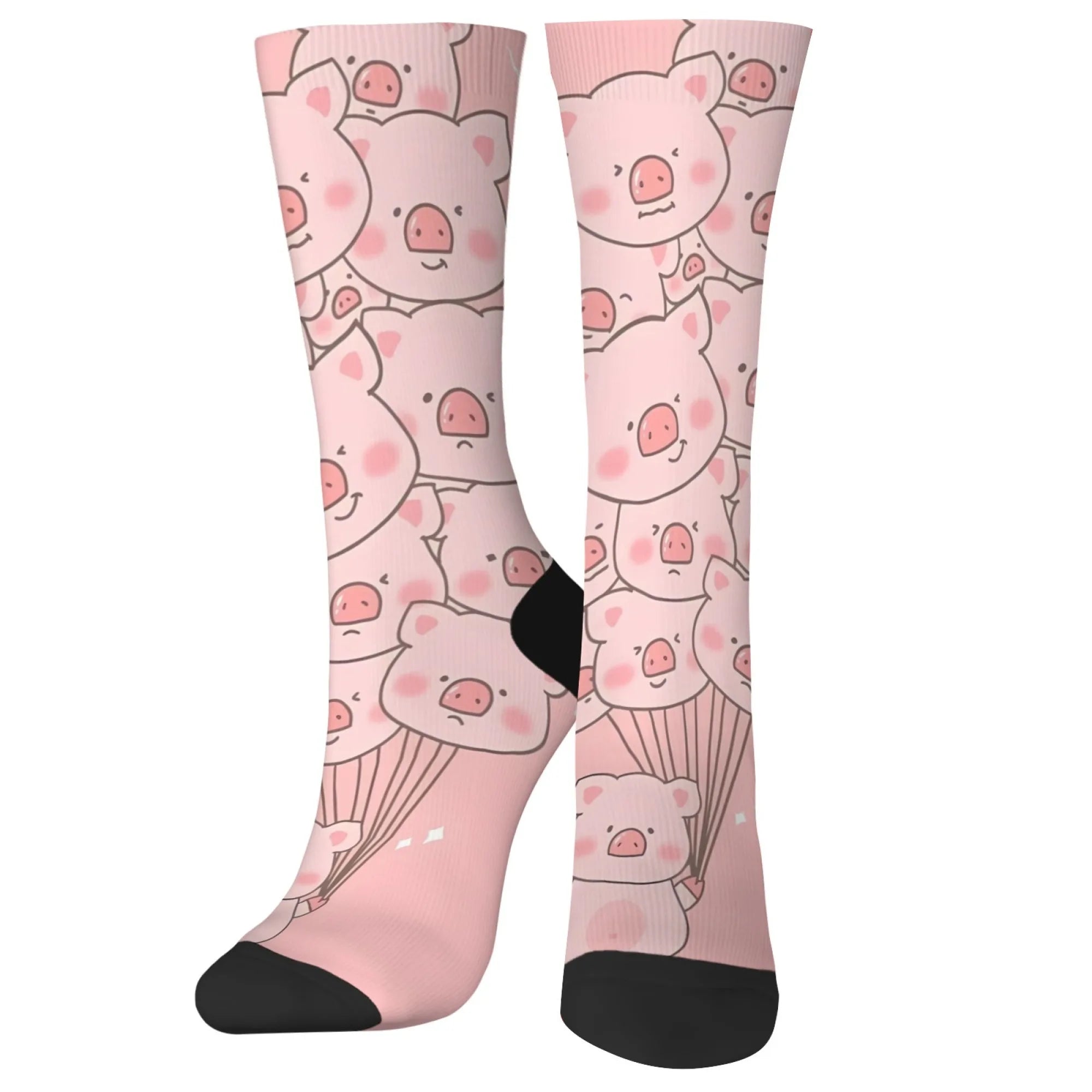 Fun and trendy pink cute pig print retro Harajuku style women's socks non-slip breathable basketball socks novelty gift