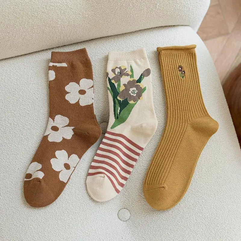 Pink Socks Embroidery Flower Harajuku Retro Vintage Women Socks College Style High School Girls Japanese Kawaii Cute Long Socks