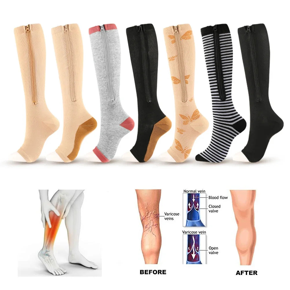Zipper Compression Socks for Women and Men-1 Pair Open Toe Toeless Compression Socks for Walking,Running,Medical