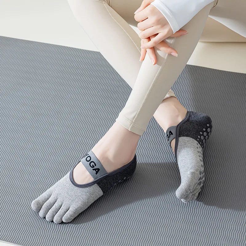 Cotton Yoga Socks For Women Professional Anti-Slip Sole Silicone Five Finger Sport Socks Bandage Sports Girls Ballet Dance Socks