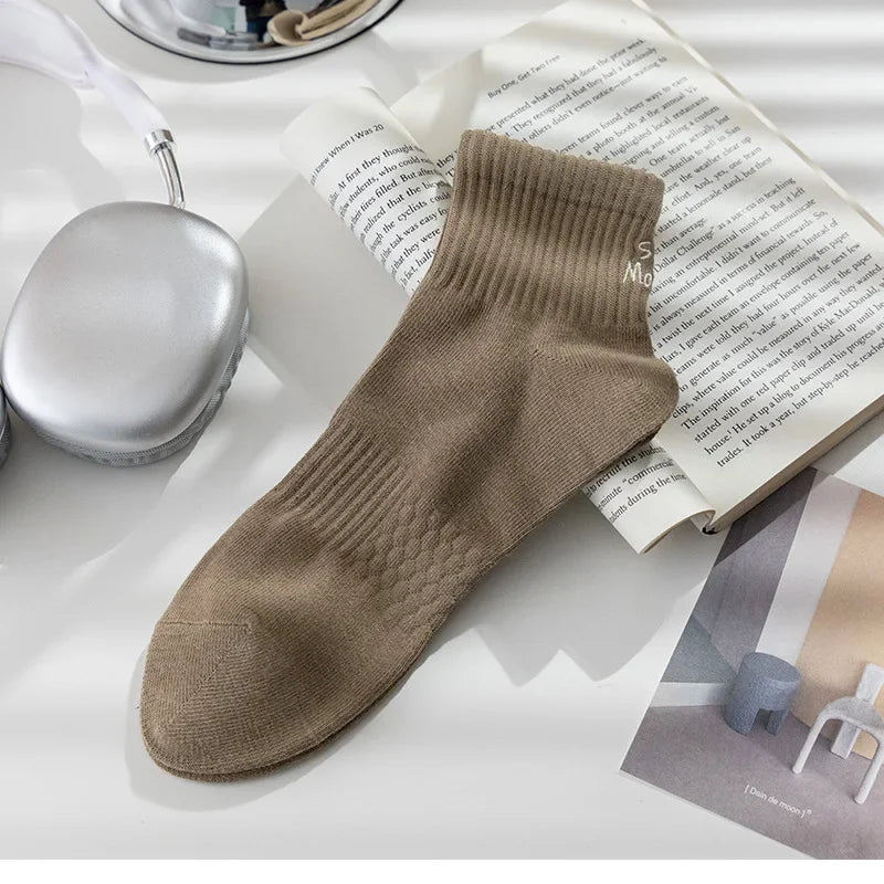 Cotton Socks For Men Middle Tube Alphabet Embroidery Ankle-Wrap Anklet Solid Color Sport Basketball Low Barrel Men'S Stockings