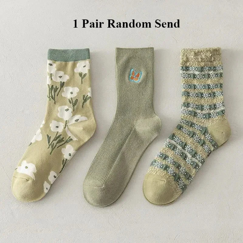 Pink Socks Embroidery Flower Harajuku Retro Vintage Women Socks College Style High School Girls Japanese Kawaii Cute Long Socks
