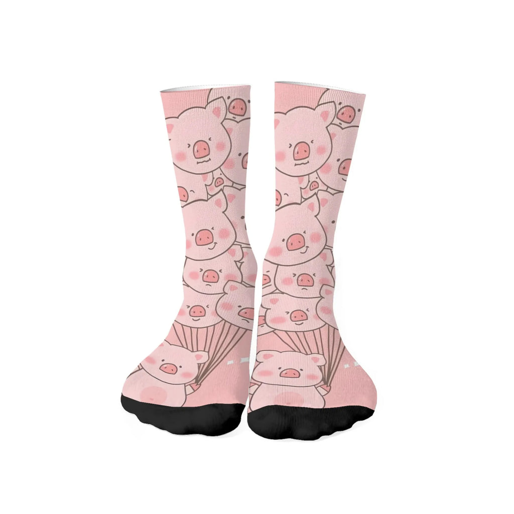 Fun and trendy pink cute pig print retro Harajuku style women's socks non-slip breathable basketball socks novelty gift