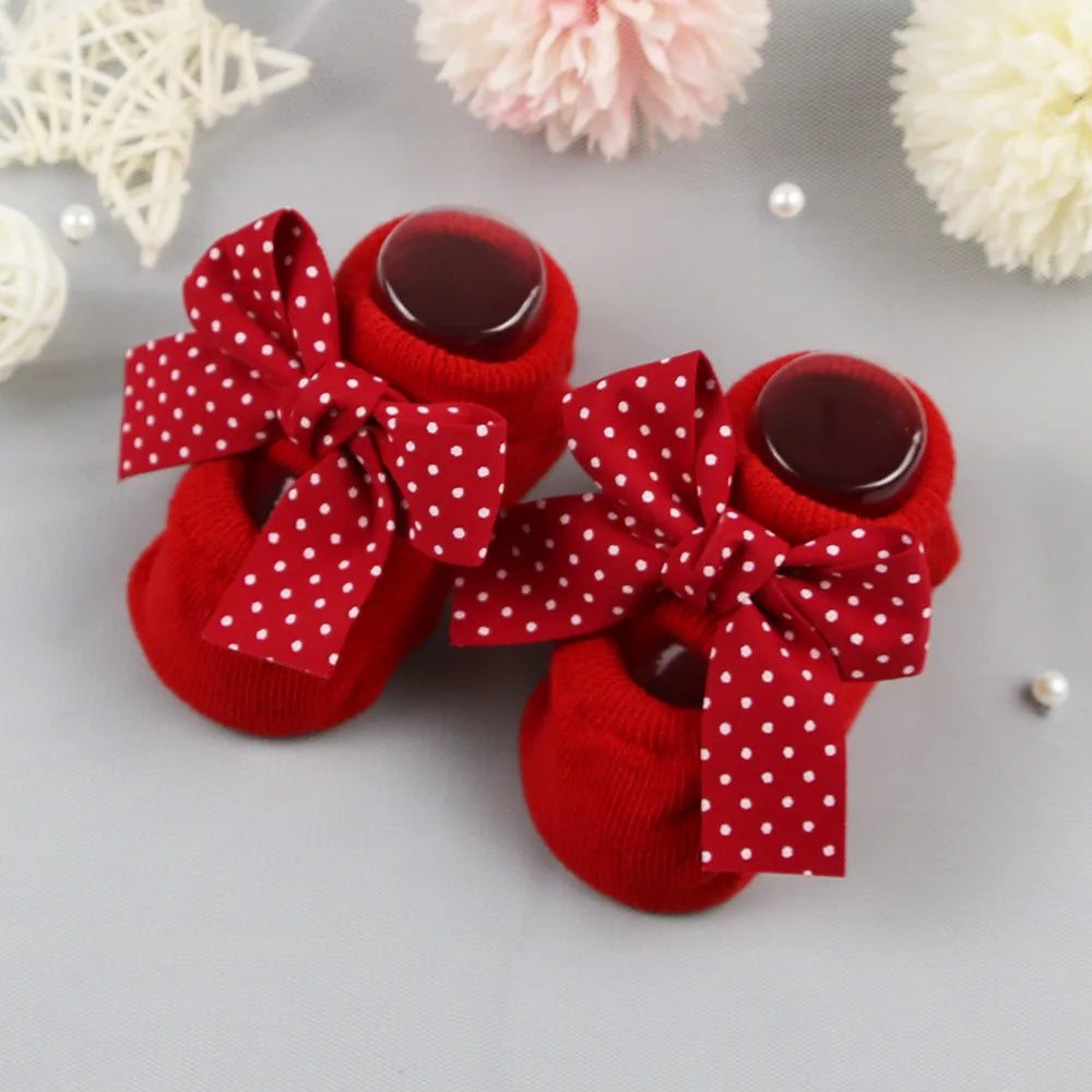 Baby Socks Newborn Cute Girl Princess Socks Bow Boat Red Socks Toddler Cotton Floor Socks Infant Items Baby Accessories Clothes