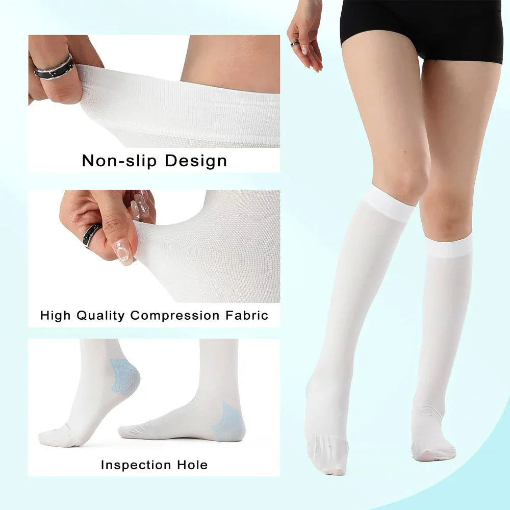 1Pair TED Anti-Embolism Compression Stockings (15-21 mmHg) - Knee-High & Thigh-High Compression Socks for Post-Surgery Recovery