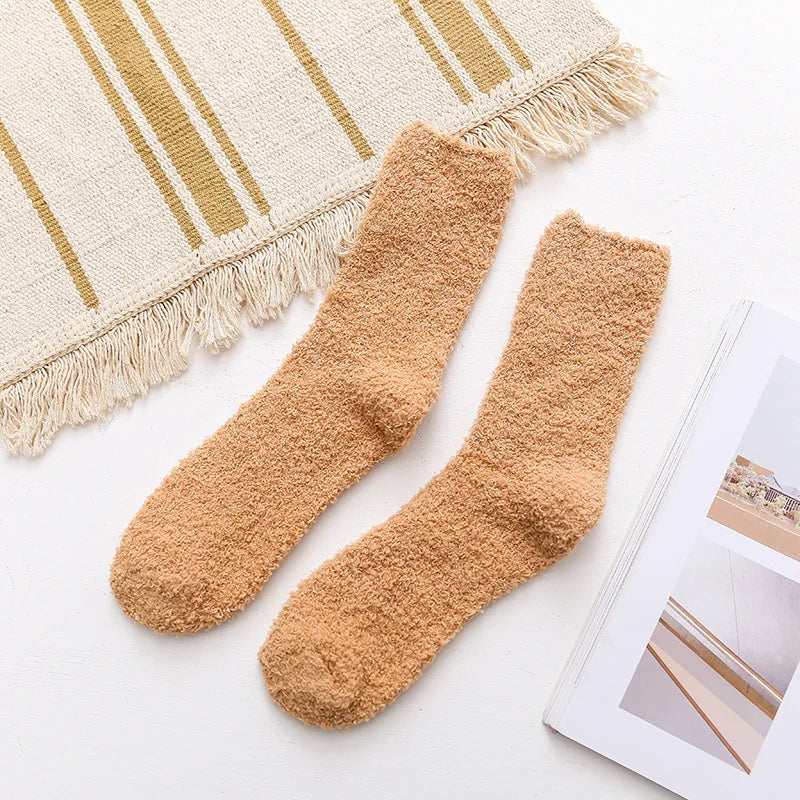 Men Winter Warm Fuzzy Socks Male Home Floor Sleeping Socks Solid Colors Fleece Soft Coral Velvet Thermal Fluffy Socks Men's Gift