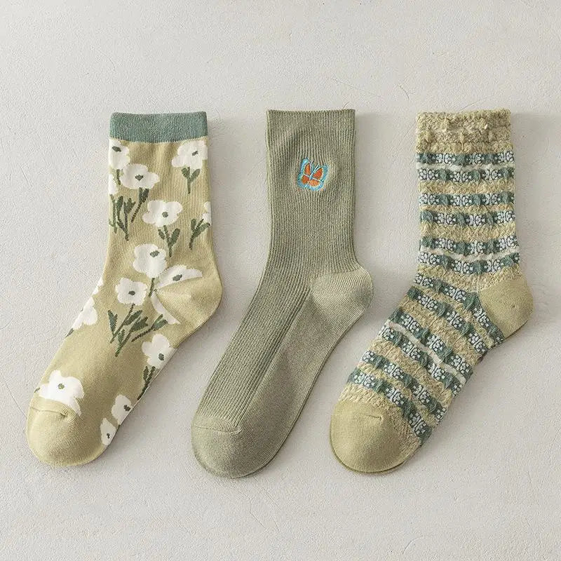 Pink Socks Embroidery Flower Harajuku Retro Vintage Women Socks College Style High School Girls Japanese Kawaii Cute Long Socks