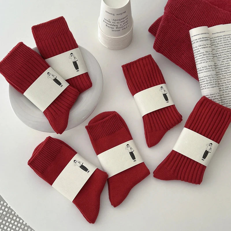 Women's Socks Breathable Christmas New Year Red Socks For Girls Fashion Striped Casual Autumn Winter Socks Warm Comfortable Soft