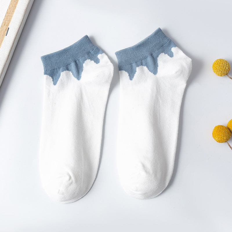 Cute Student Socks Plaid Sweet Blue Boat Socks Cotton College