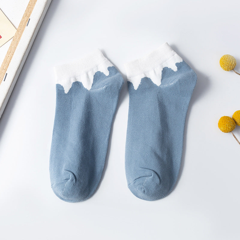 Cute Student Socks Plaid Sweet Blue Boat Socks Cotton College
