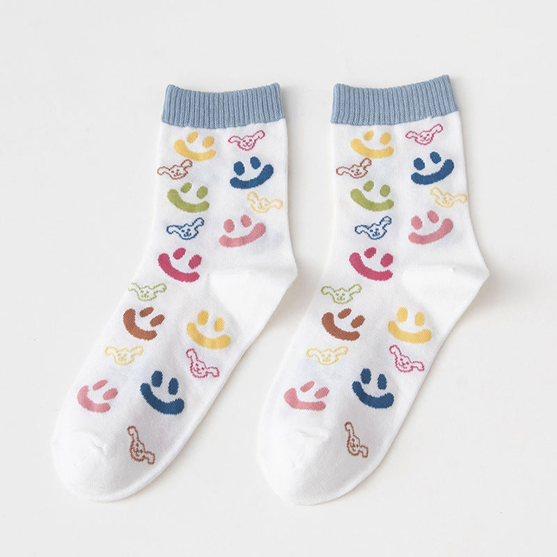 Blue Cute Rabbit Cartoon Tube Socks Cotton Socks