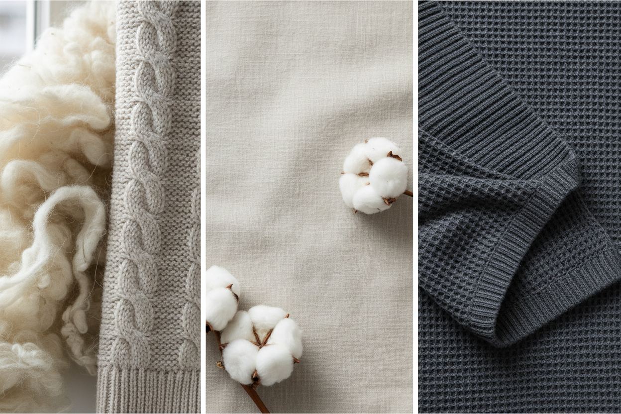 Shop by Materials Background with Wool, Cotton, and Thermal